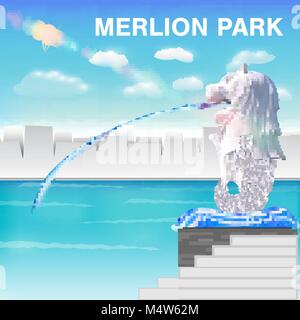 Statue du Merlion Singapour de l'icône vector eps10 Illustration de Vecteur