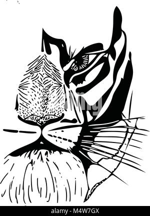 Croquis du visage de tigre. Image vectorielle, dessinée à la main. Illustration de Vecteur