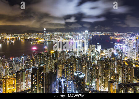 Hong Kong Skyline at Night, vue depuis le Sommet Banque D'Images