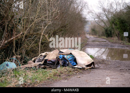 Février 2018 - Déchets et ordures ménagères déversées dans la belle campagne du Somerset. Banque D'Images