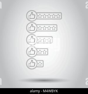 Revue de client dans l'icône de style de ligne. Vector illustration sur fond isolé. Concept commercial thumb up avec étoiles pictogramme. Illustration de Vecteur
