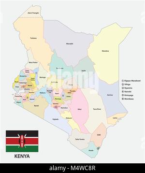 Carte vectorielle administrative et politique de la République du Kenya avec drapeau Illustration de Vecteur