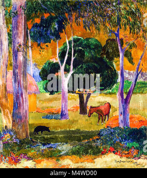 Paul Gauguin, paysage avec un cochon et un cheval (Hiva Oa), 1903 Banque D'Images