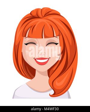 L'expression du visage d'une femme rousse - rire. Les émotions. Personnage intéressant. Vector illustration isolé sur fond blanc. Illustration de Vecteur