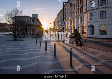 Les cyclistes dans les premières heures, Copenhague, Danemark Banque D'Images