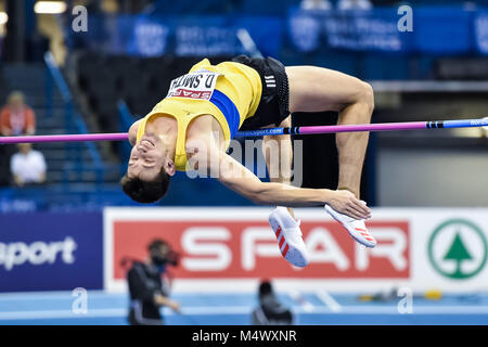 Birmingham, UK. Feb 18, 2018. Tom Gale en action aujourd'hui lors de la finale du saut en hauteur hommes au cours d'athlétisme britannique SPAR Indoor Championships 2018 Arena à Birmingham le dimanche, 18 février 2018. BIRMINGHAM ENGLAND. Credit : Taka Wu/Alamy Live News Banque D'Images