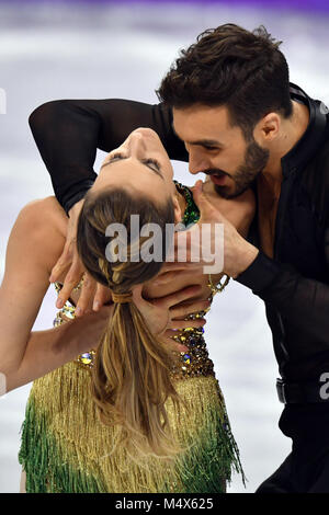 19 février 2018, la Corée du Sud, Gangneung : Jeux olympiques, patinage artistique, danse sur glace danse courte, Gangneung Ice Arena : Gabriella Papadakis et Guillaume Cizeron de la France en action. Photo : Peter Kneffel/dpa/Alamy Live News Banque D'Images