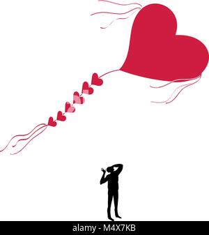 Homme avec un cerf-volant en forme de coeur Illustration de Vecteur