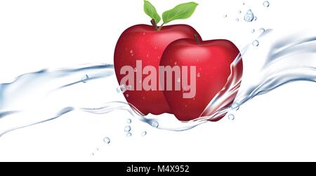 Illustration réaliste de pomme rouge isolé sur fond blanc. L'eau qui coule Illustration de Vecteur