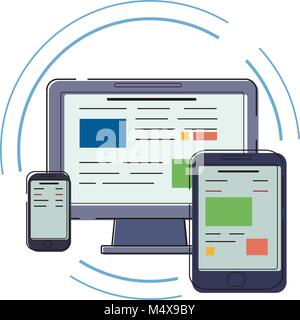 Dispositifs électroniques modernes. Jeu de télévision, téléphone et tablette lpc. Icône vecteur pour les sites web et mobile design minimaliste. Articles populaires. Illustration de Vecteur
