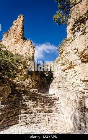 Escalier du randonneur rock formation sur Devil's Hall Trail à Guadalupe Mountains National Park au Texas. Banque D'Images