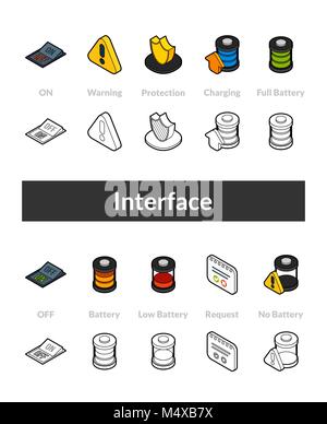 Ensemble d'icônes de style otline isométrique, colorés et les versions noir Illustration de Vecteur