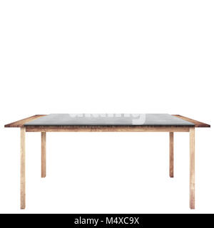 Table en bois brun de bandes de métal, plaque en aluminium sur le dessus est isolé sur fond blanc, utilisé pour afficher vos objets. Banque D'Images