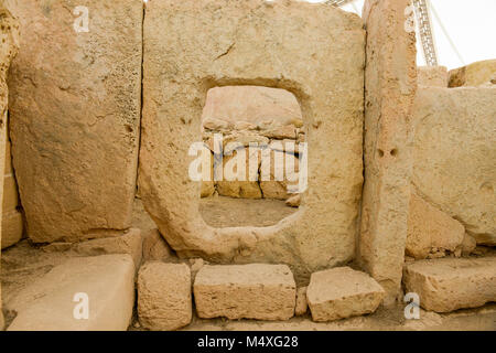 Hagar Qim - complexe du temple mégalithique situé sur l'île de Malte, inclus dans le site du patrimoine de l'UNESCO. Banque D'Images