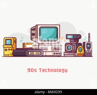 Vintage Tech et appareils électroniques Définir Illustration de Vecteur