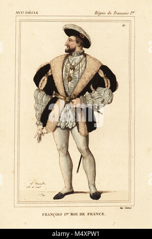 Le roi François I de France. François I, roi de France, 1494-1547. Dessiné et lithographié par Léopold Massard après un portrait de Roger de Gaignieres' portfolios de : Le Bibliophile Jacob aka Paul Lacroix Costumes historiques de la France (Costumes historiques de la France), Administration de librairie, Paris, 1852. Banque D'Images