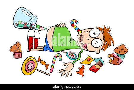 Dire comme un gamin dans un magasin de bonbons cartoon Banque D'Images