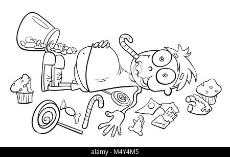 Comme un gamin dans un magasin de bonbons cartoon Banque D'Images