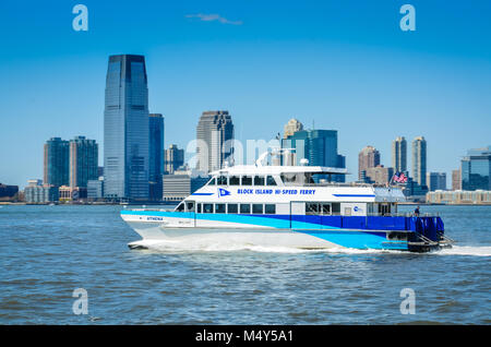 Block Island croisière Ferry Port Hudson River en face de Downtown Manhattan. Banque D'Images