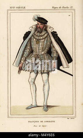 François, Duc de Guise, François de Lorraine, Duc de Guise, règne du Roi Charles IX de France. Lithographie coloriée après un portrait de Roger de Gaignieres' images portfolio IX 24 de : Le Bibliophile Jacob aka Paul Lacroix Costumes historiques de la France (Costumes historiques de la France), Administration de librairie, Paris, 1852. Banque D'Images