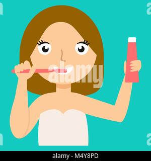 La fille est se brosser les dents. Bébé ont aimé le dentifrice sur la brosse à dents. Soins de la cavité orale. L'hygiène des enfants. Vector illustration Illustration de Vecteur