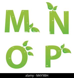 Vector set of green eco logo lettres avec des feuilles Illustration de Vecteur