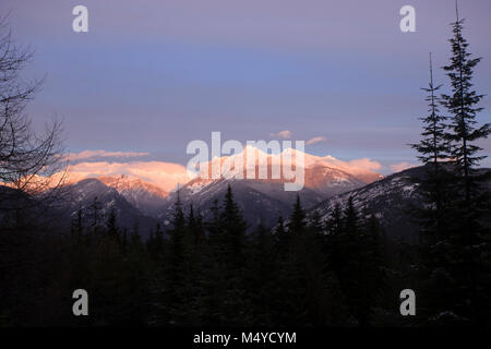 Un coucher de soleil d'hiver de l'iew Ibex Peak dans les montagnes Cabinet à partir d'Eagle View, dans la région de Sanders Comté, au nord-ouest du Montana. Ibex Peak a une altitude de 7 676 Banque D'Images