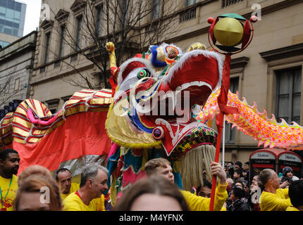 Le Nouvel An chinois 2018, année du Chien, Festival à Manchester, UK Banque D'Images