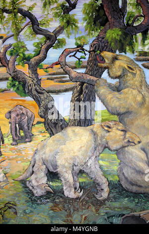 Peinture de paresseux géant Megatherium americanum et Cuvieronius hyodon Mastodonts Banque D'Images