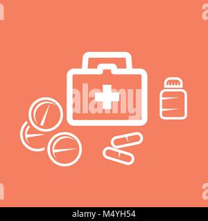 Kit médical fort et comprimés - symboles de la médecine et de la pharmacie Illustration de Vecteur