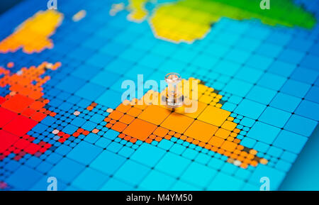 Des punaises sur une carte de l'Amérique du Sud Banque D'Images