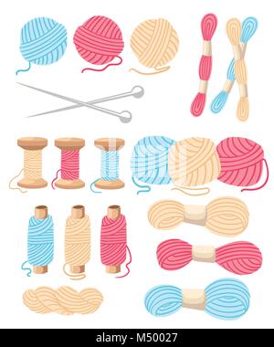 Filets pour la couture pour les outils de couture pour coudre ensemble les aiguilles à tricoter laine vecteur knitwear tricot laine tissage Fil thread vector cartoon mauvais Illustration de Vecteur