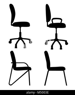 Jeu de silhouettes noires pour les bureaux et chaises pour la maison Vue de côté les chaises de bureau avec poignées et sans eux isolé sur fond blanc site web Illustration de Vecteur