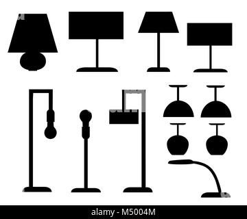 Jeu de silhouettes noires différents types de sol et la lampe de table Lampes vector illustration isolé sur fond blanc page de site web et d'applications mobiles Illustration de Vecteur