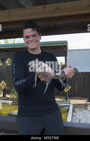 Delray Beach, FL, USA. Feb 18, 2018. Weston, Floride - 18 février : Milos Raonic (CAN) prend un voyage à l'Sawgrass Recreational Park avant de jouer à l'ATP Champions Tour 2018 tenue à l'Delray Beach Tennis Center à Delray Beach, FL. Crédit : Andrew Patron/Zuma Wire Crédit : Andrew Patron/ZUMA/Alamy Fil Live News Banque D'Images