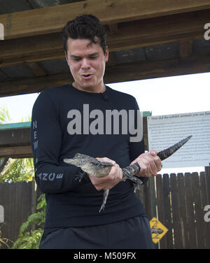 Weston, Floride, USA. 18 Février, 2018. Grand Tennis Milos Raonic (CAN) prend un voyage à l'Sawgrass Recreational Park avant de jouer à l'ATP Champions Tour 2018 tenue à l'Delray Beach Tennis Center le 18 février 2018 à Weston, en Floride. People : Milos Raonic Crédit : tempêtes Media Group/Alamy Live News Banque D'Images