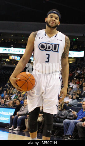 15 février 2018 - Les monarques Old Dominion guard B.J. Stith (3) après une faute est appelée sur lui au cours de l'UTSA Roadrunners vs monarques Old Dominion jeu au Ted Centre Constant à Norfolk, Va. beat Old Dominion UTSA 100-62. Jen Hadsell/CSM Banque D'Images