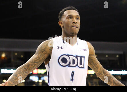 15 février 2018 - Les monarques Old Dominion guard Ahmad spéléologue (4) au cours de l'UTSA Roadrunners vs monarques Old Dominion jeu au Ted Centre Constant à Norfolk, Va. beat Old Dominion UTSA 100-62. Jen Hadsell/CSM Banque D'Images