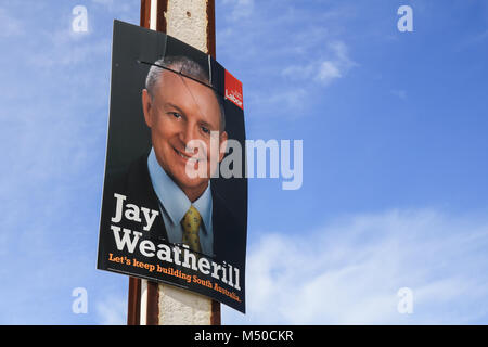 Adelaide Australie 20 février 2018. Une affiche de campagne avec le premier ministre d'Australie du Sud comme Jay Weatherill pour l'élection d'état d'Australie du Sud qui va élire les membres à la 54e Parlement de l'Australie le 17 mars 2018. Credit : amer ghazzal/Alamy Live News Banque D'Images