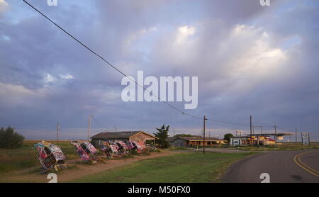 VW Bug limaces,Ranch Conway/Dos,Texas,Route 66 Banque D'Images