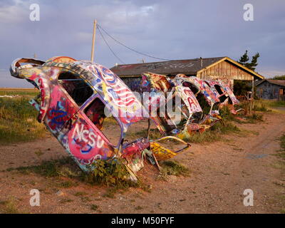 VW Bug limaces,Ranch Conway/Dos,Texas,Route 66 Banque D'Images