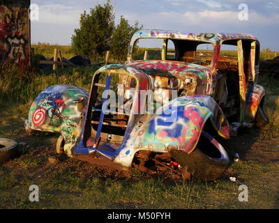 VW Bug limaces,Ranch Conway/Dos,Texas,Route 66 Banque D'Images