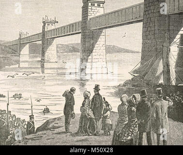 Visite de la reine Victoria à Britannia pont tubulaire, 1852. La boîte d'origine de l'article Pont qui a été remplacé en 1970 Banque D'Images