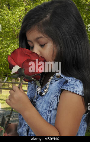 Little Girl Holding Rose Banque D'Images