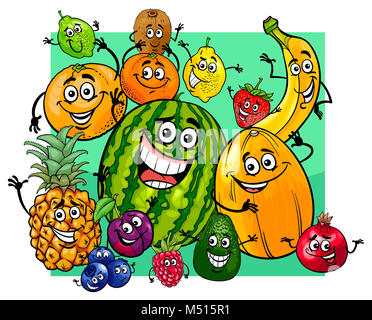Cute cartoon groupe caractères des fruits Banque D'Images