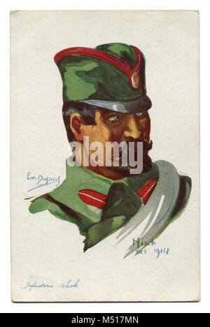 Carte postale de l'ancien français 'alliés', un brave infanterie serbe avec une barbe et moustache noire. La première guerre mondiale de 1914-1918, la Serbie, l'Entente. Banque D'Images