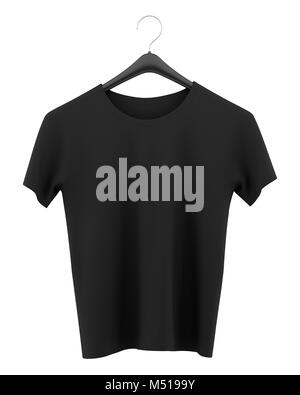 T-shirt noir sur les vêtements hanger isolé sur fond blanc Banque D'Images