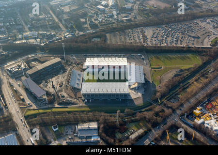 Vue aérienne, nouveau stade de RWE, Georg Melches Stadium, Hafenstraße, quatrième tribune, Essen, Ruhr, Rhénanie du Nord-Westphalie, Allemagne, Europe, Essen, Ru Banque D'Images
