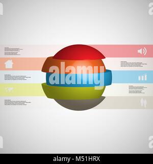 Illustration infographie 3D modèle avec motif des tranches de balle à cinq pièces de couleur qui sont empilés avec des éléments décalés. Simple signe et le texte est en Illustration de Vecteur
