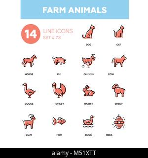 Les animaux de ferme - conception ligne icons set Illustration de Vecteur